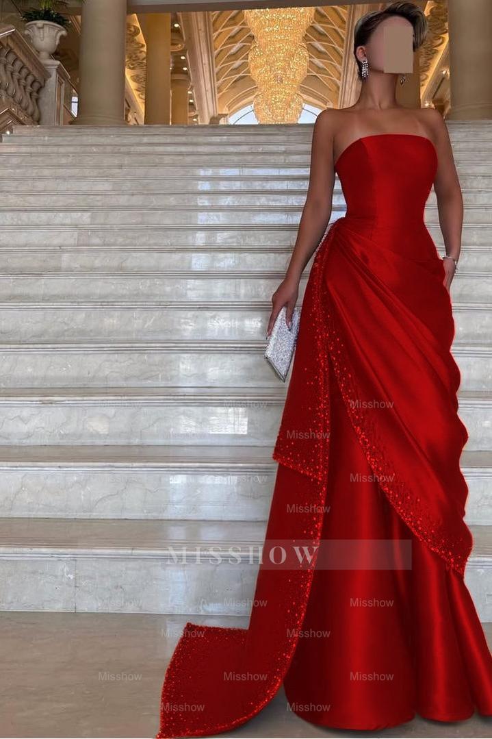 Chic Strapless Sleeveless Long Formal Dress With Pleated Beading