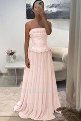 Chic Strapless Sleeveless Long Formal Dress With Pleated Beading