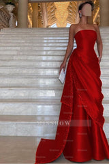 Chic Strapless Sleeveless Long Formal Dress With Pleated Beading