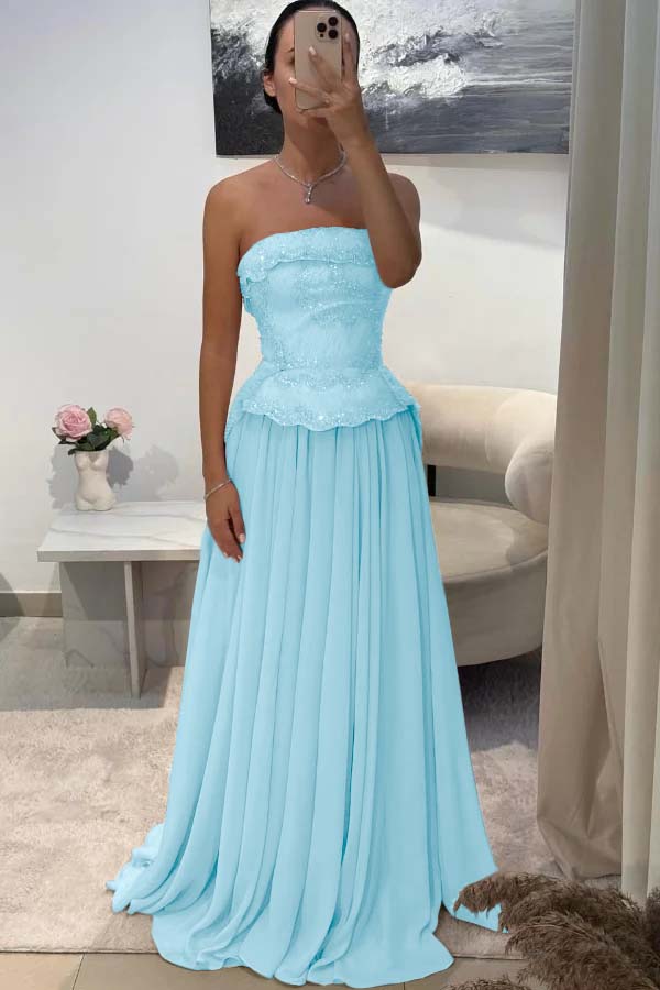 Chic Strapless Sleeveless Long Formal Dress With Pleated Beading