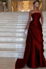 Chic Strapless Sleeveless Long Formal Dress With Pleated Beading