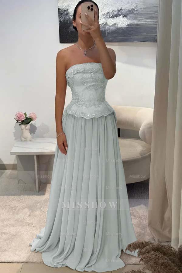 Chic Strapless Sleeveless Long Formal Dress With Pleated Beading
