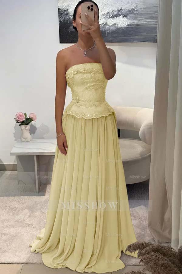 Chic Strapless Sleeveless Long Formal Dress With Pleated Beading