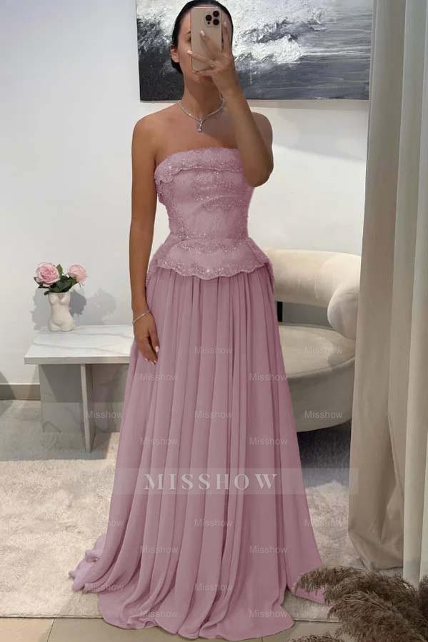 Chic Strapless Sleeveless Long Formal Dress With Pleated Beading