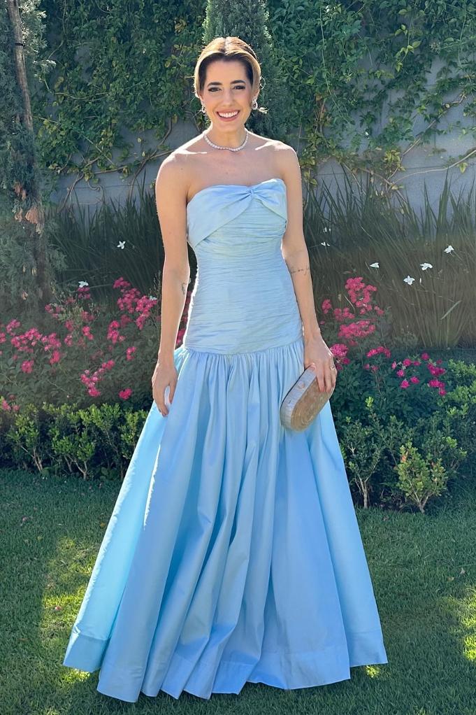 Chic Strapless Sleeveless Long Formal Dress With Pleated Bowknot