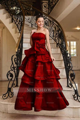 Chic Strapless Sleeveless Long Formal Dress With Pleated Ruffles