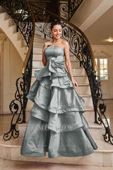 Chic Strapless Sleeveless Long Formal Dress With Pleated Ruffles