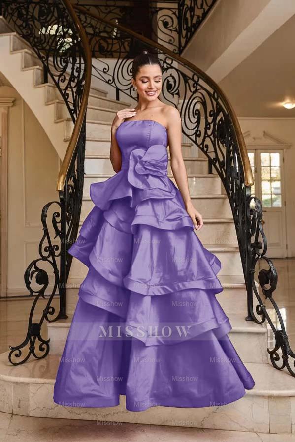 Chic Strapless Sleeveless Long Formal Dress With Pleated Ruffles