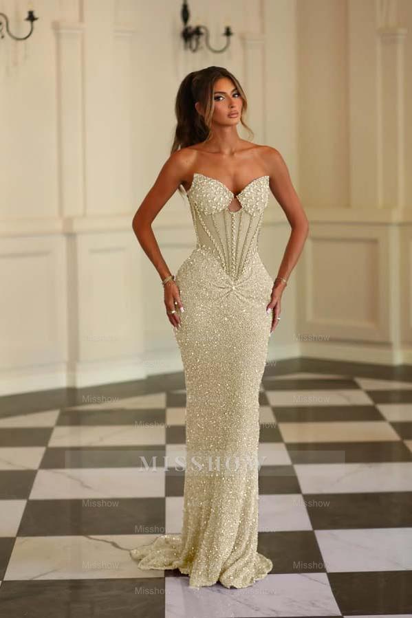 Chic Strapless Sleeveless Long Mermaid Formal Dress With Beading