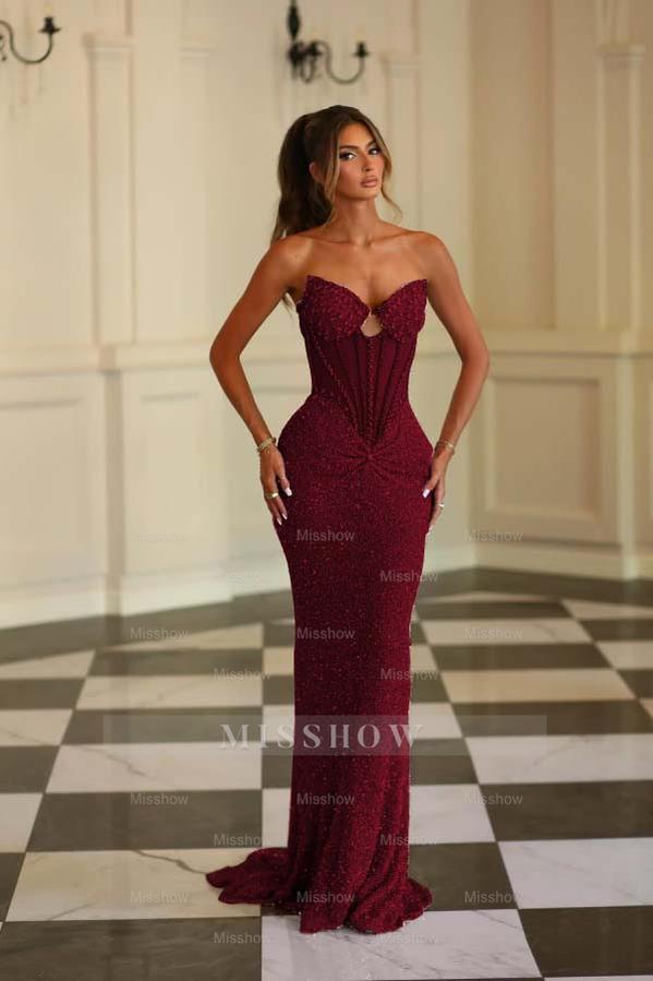 Chic Strapless Sleeveless Long Mermaid Formal Dress With Beading