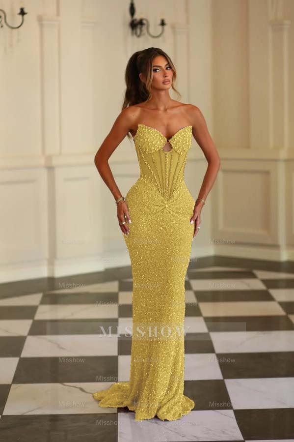 Chic Strapless Sleeveless Long Mermaid Formal Dress With Beading