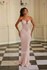 Chic Strapless Sleeveless Long Mermaid Formal Dress With Beading