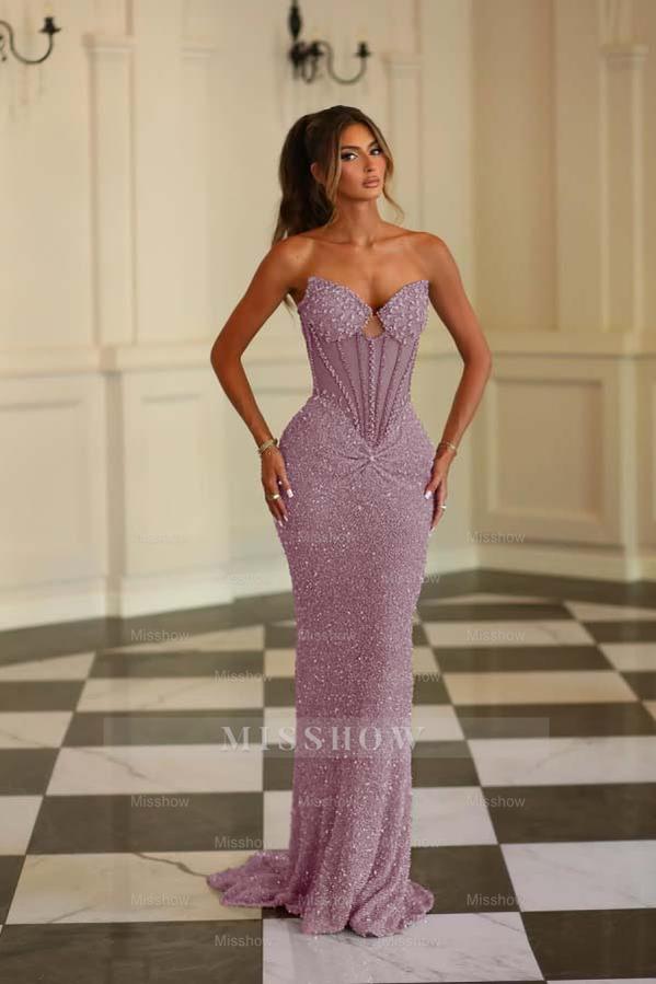 Chic Strapless Sleeveless Long Mermaid Formal Dress With Beading