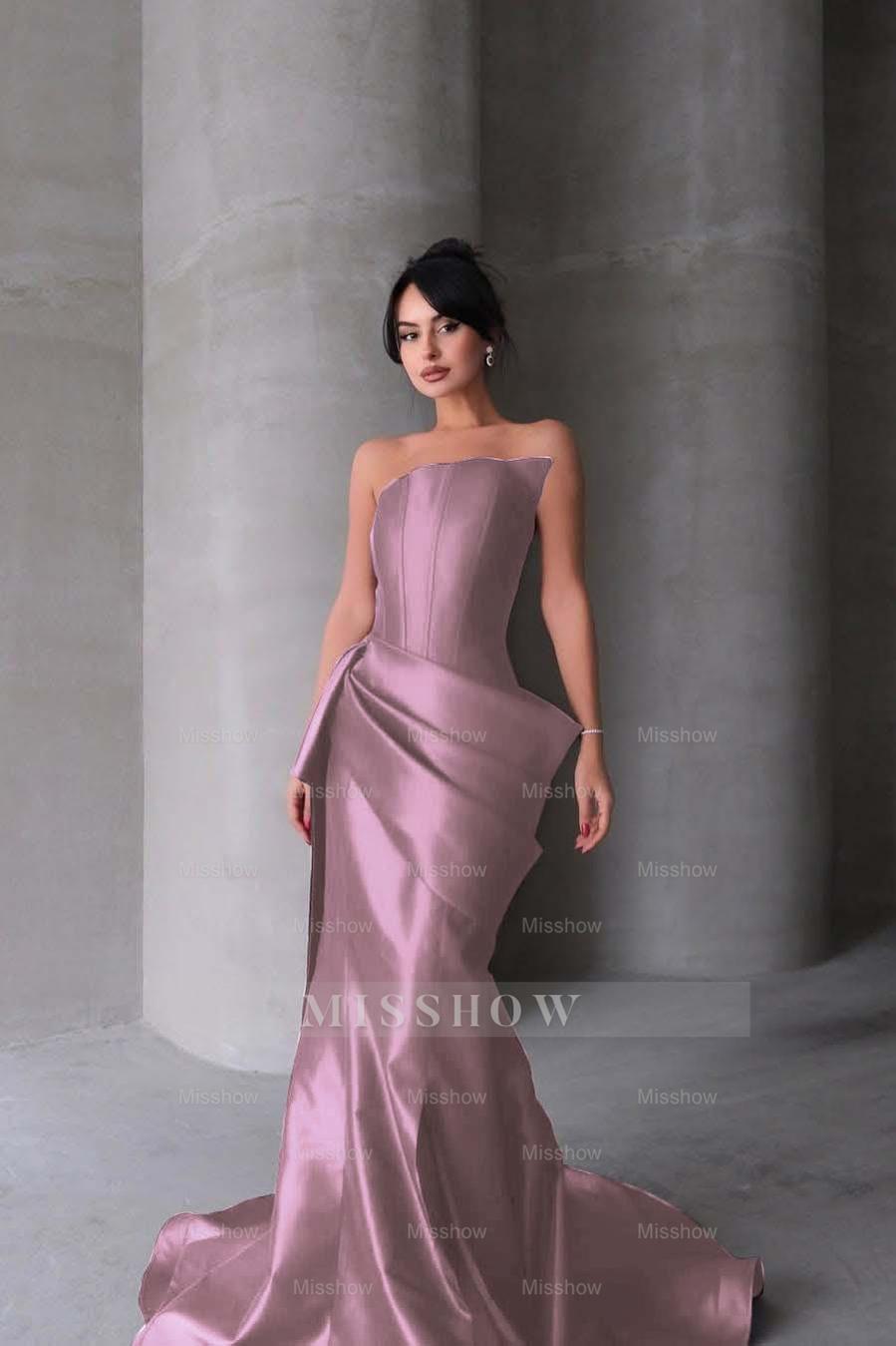 Chic Strapless Sleeveless Mermaid Long Formal Dress With Pleated