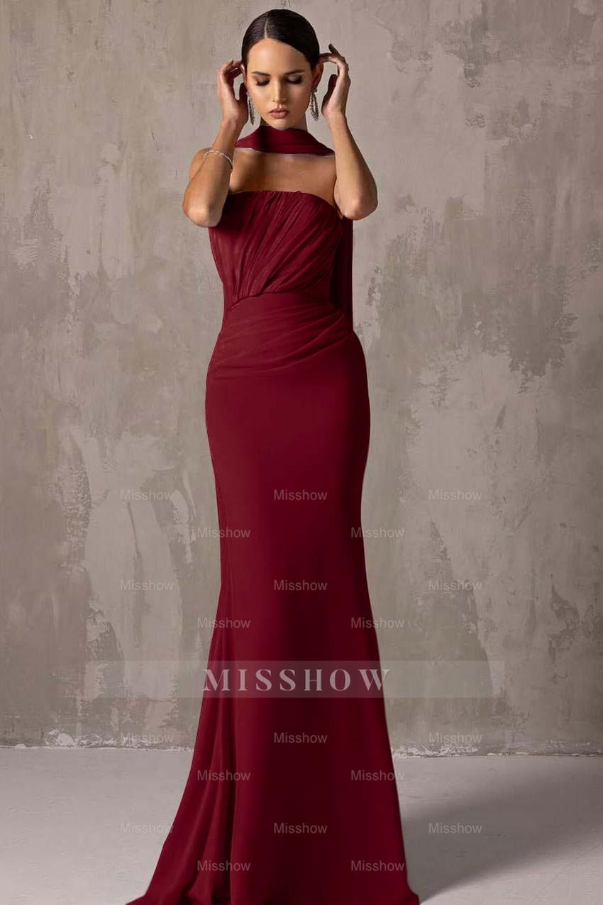 Chic Strapless Sleeveless Mermaid Long Formal Dress With Pleated