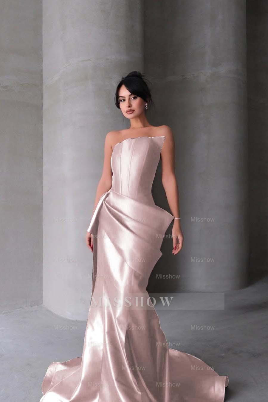 Chic Strapless Sleeveless Mermaid Long Formal Dress With Pleated