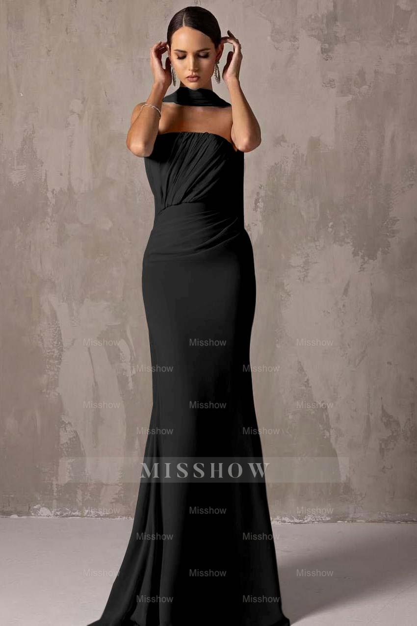 Chic Strapless Sleeveless Mermaid Long Formal Dress With Pleated
