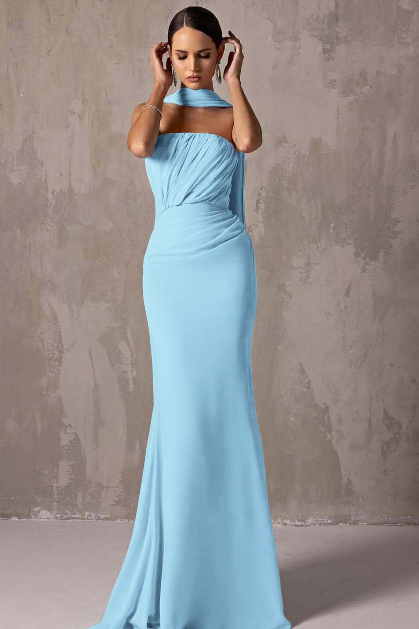 Chic Strapless Sleeveless Mermaid Long Formal Dress With Pleated