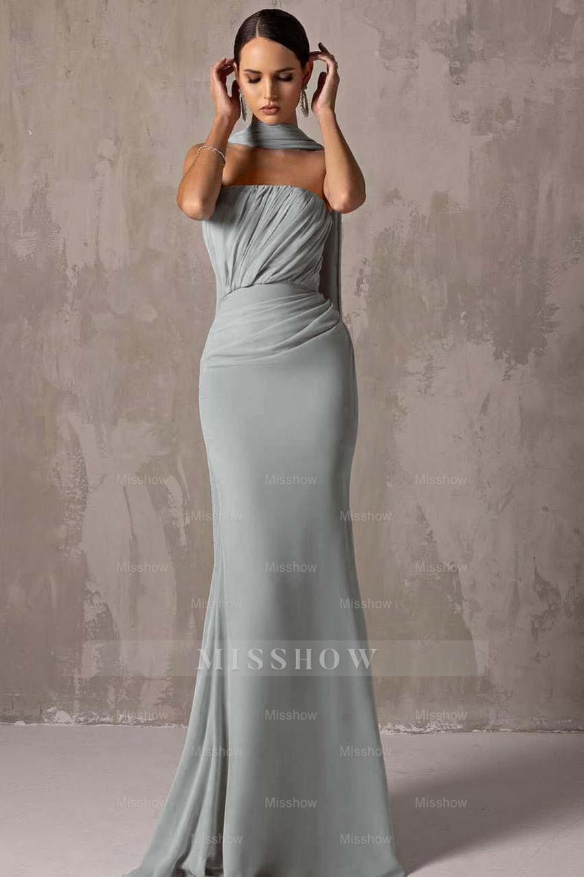 Chic Strapless Sleeveless Mermaid Long Formal Dress With Pleated