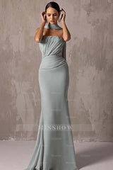 Chic Strapless Sleeveless Mermaid Long Formal Dress With Pleated