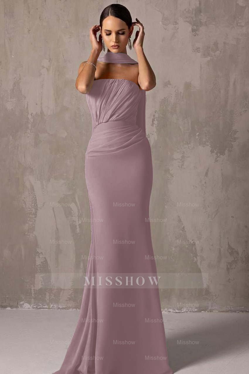 Chic Strapless Sleeveless Mermaid Long Formal Dress With Pleated