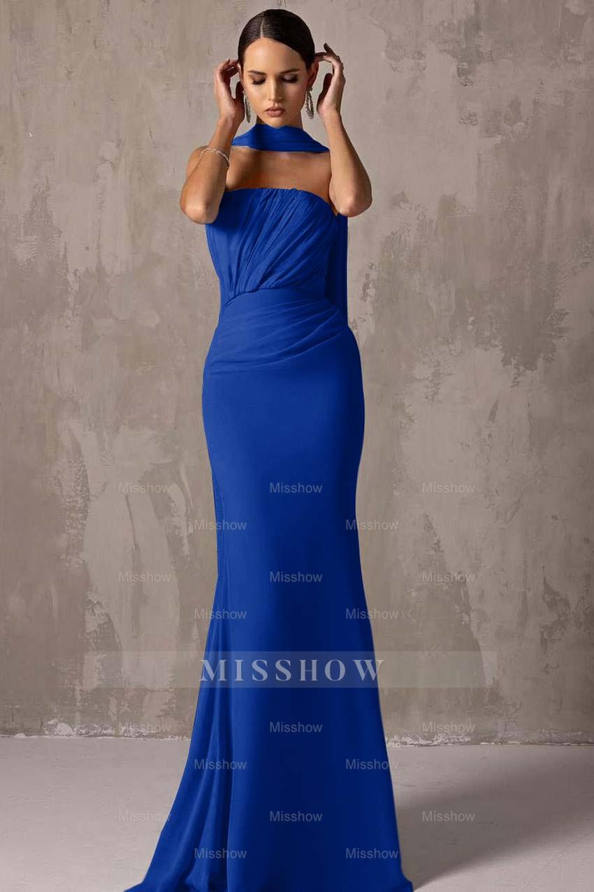 Chic Strapless Sleeveless Mermaid Long Formal Dress With Pleated