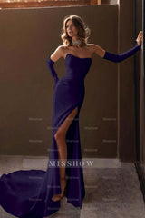 Chic Strapless Sleeveless Split Long Formal Dress With Ruffles