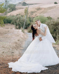 White scoop rhinestone ball gown wedding dress