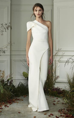 Chic White One-Shoulder Irregular Long Party Jump Suit