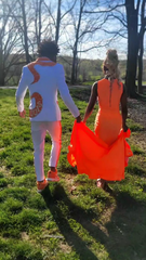 Chic White Orange Shawl Lapel Prom Suit