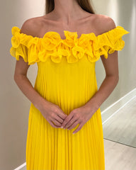 Chic Yellow A-Line Ruffles Off-The-Shoulder Sleeveless Chiffon Floor-Length Bridesmaid Dresses
