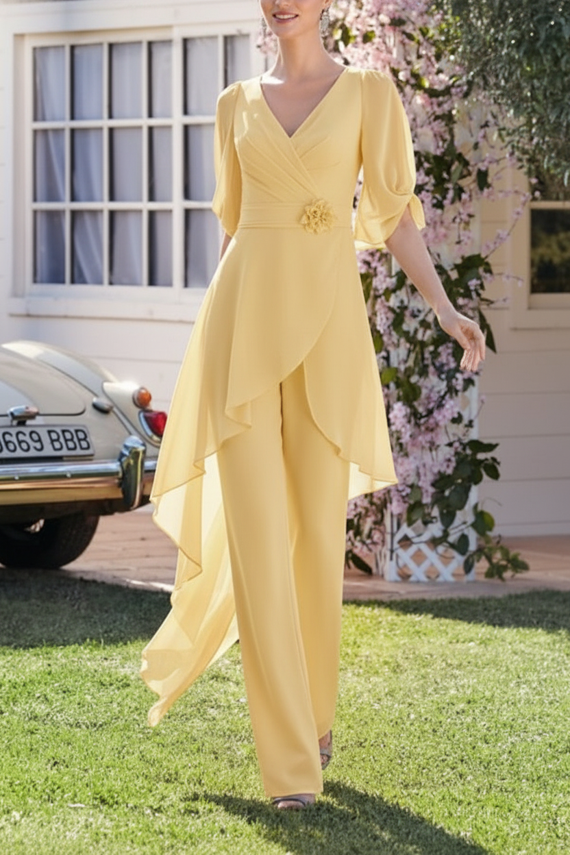 Chiffon 2 Pieces V-Neck Mother of the Bride Pantsuits