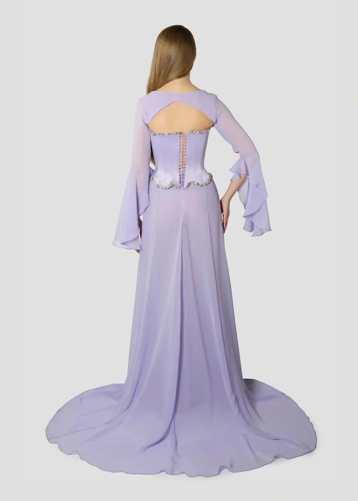 Chiffon Long Sleeves Long Mermaid Formal Dress With Beading Pleated