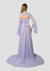 Chiffon Long Sleeves Long Mermaid Formal Dress With Beading Pleated