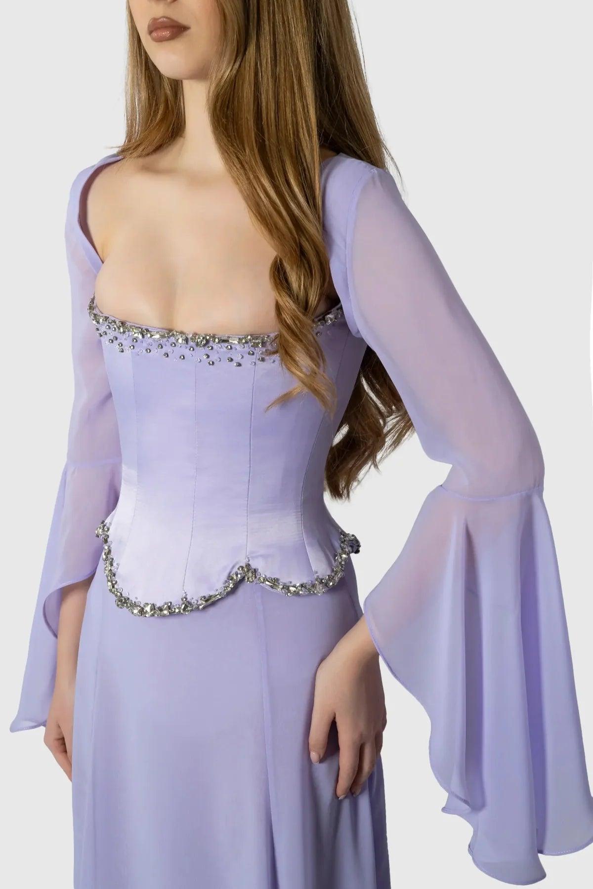 Chiffon Long Sleeves Long Mermaid Formal Dress With Beading Pleated
