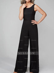 Chiffon Mother of the Bride Pantsuits with Scoop Neck and Half Sleeves