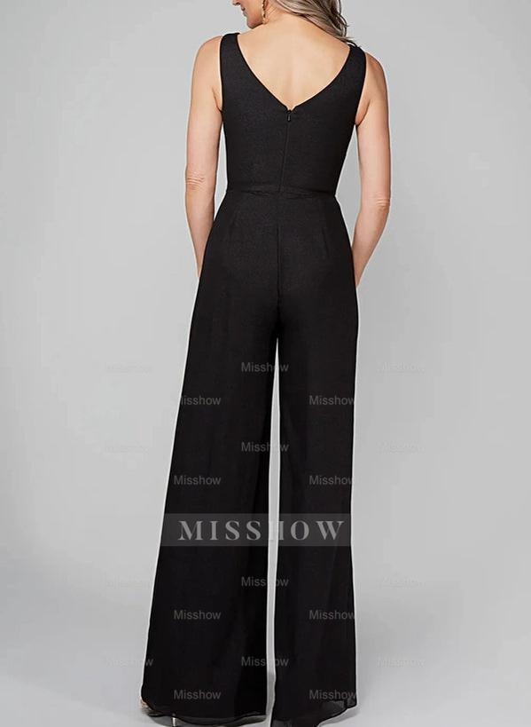 Chiffon Mother of the Bride Pantsuits with Scoop Neck and Half Sleeves