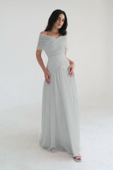Chiffon Off the Shoulder Sleeveless Long Formal Dress With Pleated