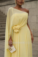 Chiffon One Shoulder Sleeveless Long Formal Dress With Pleated