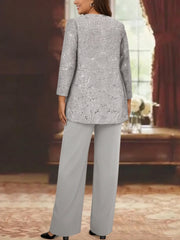 Chiffon Plus Size Mother of the Bride Pantsuits with Jacket & Sequins