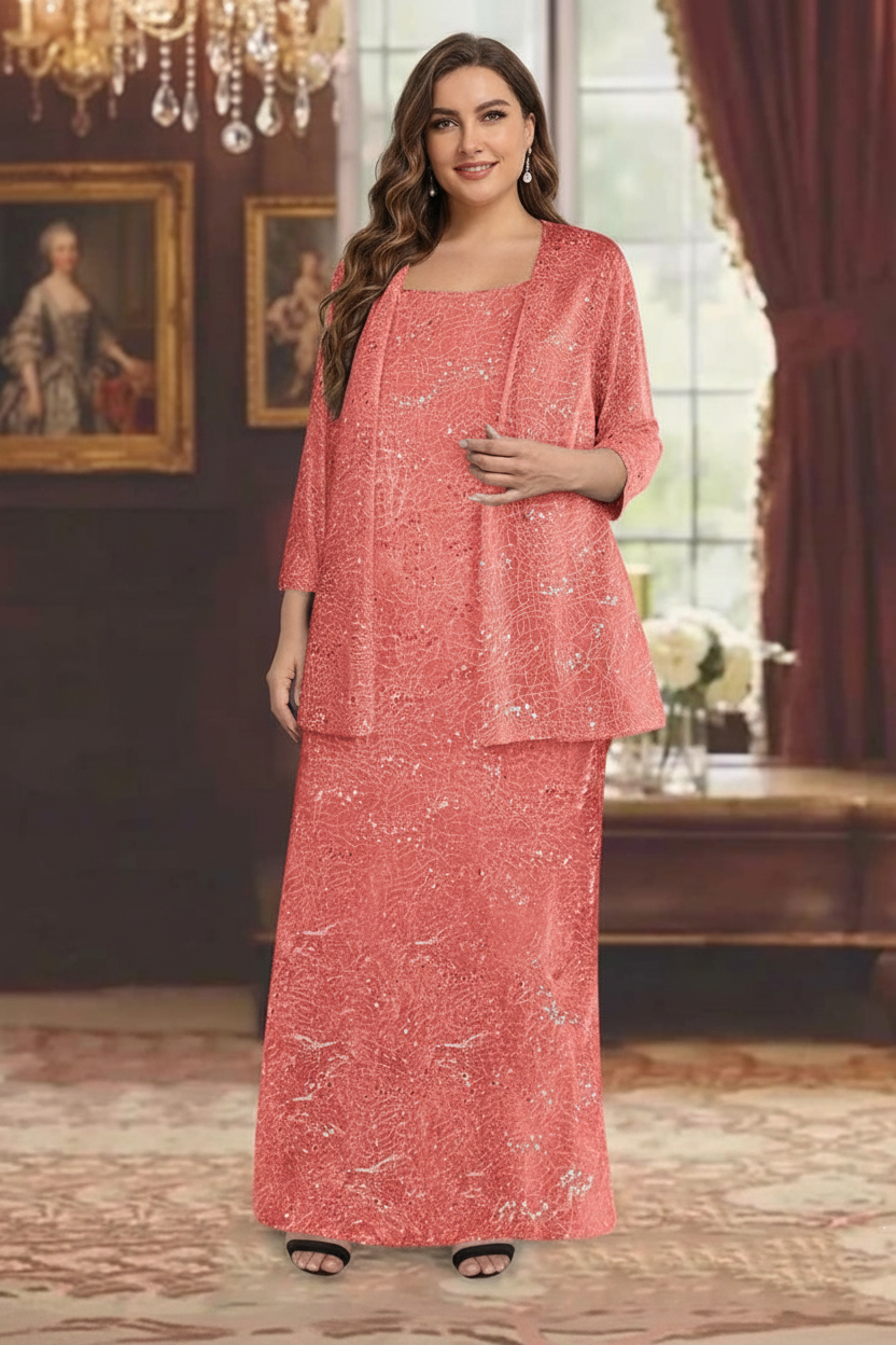 Chiffon Scoop Ankle-length Plus Size Mother of the Bride Dresses with Sequins & Jacket
