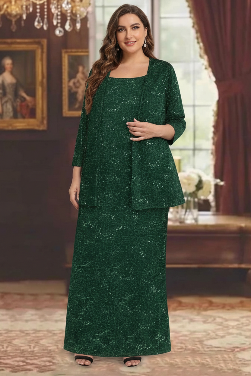 Chiffon Scoop Ankle-length Plus Size Mother of the Bride Dresses with Sequins & Jacket