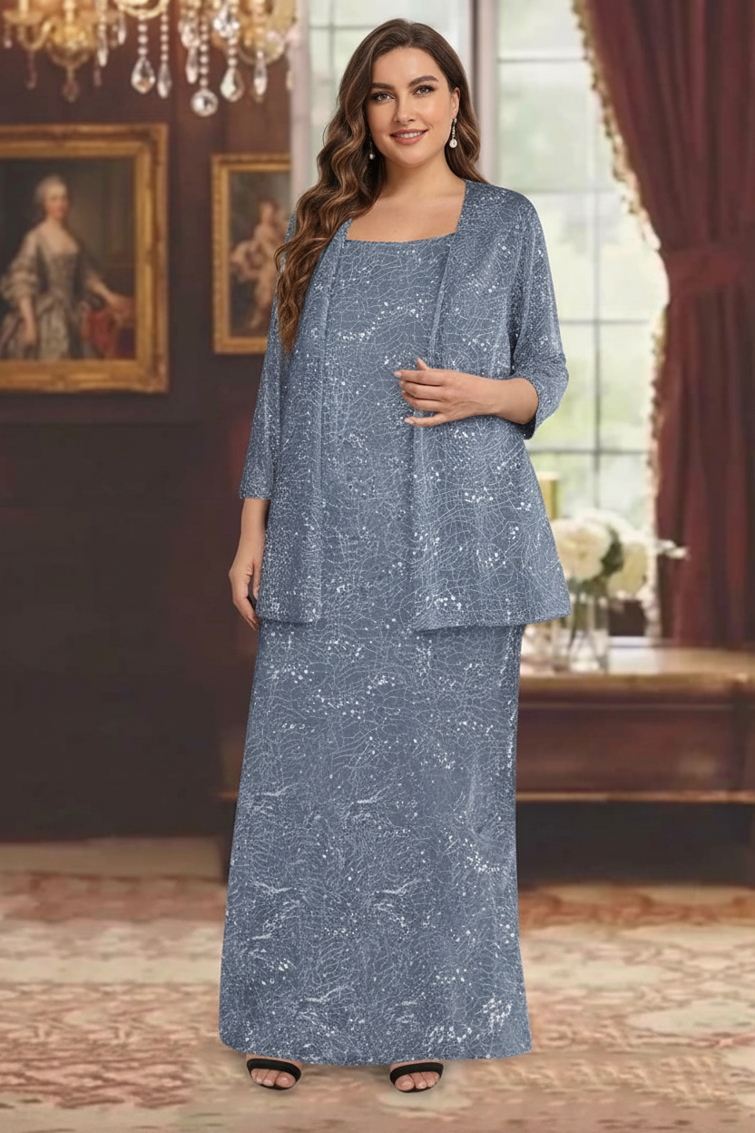 Chiffon Scoop Ankle-length Plus Size Mother of the Bride Dresses with Sequins & Jacket