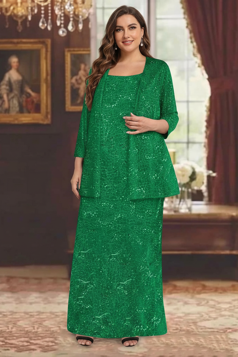 Chiffon Scoop Ankle-length Plus Size Mother of the Bride Dresses with Sequins & Jacket