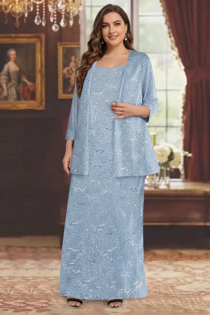 Chiffon Scoop Ankle-length Plus Size Mother of the Bride Dresses with Sequins & Jacket