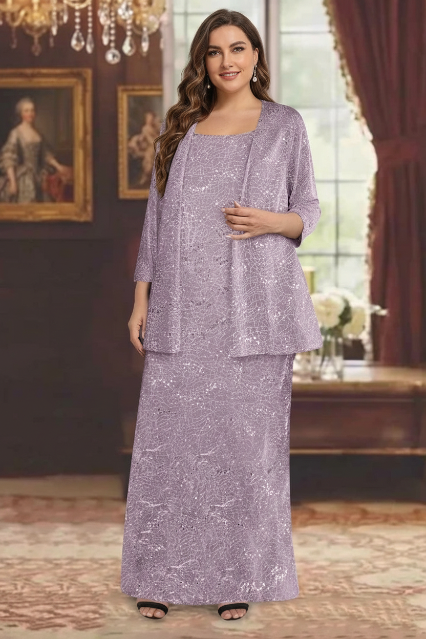 Chiffon Scoop Ankle-length Plus Size Mother of the Bride Dresses with Sequins & Jacket