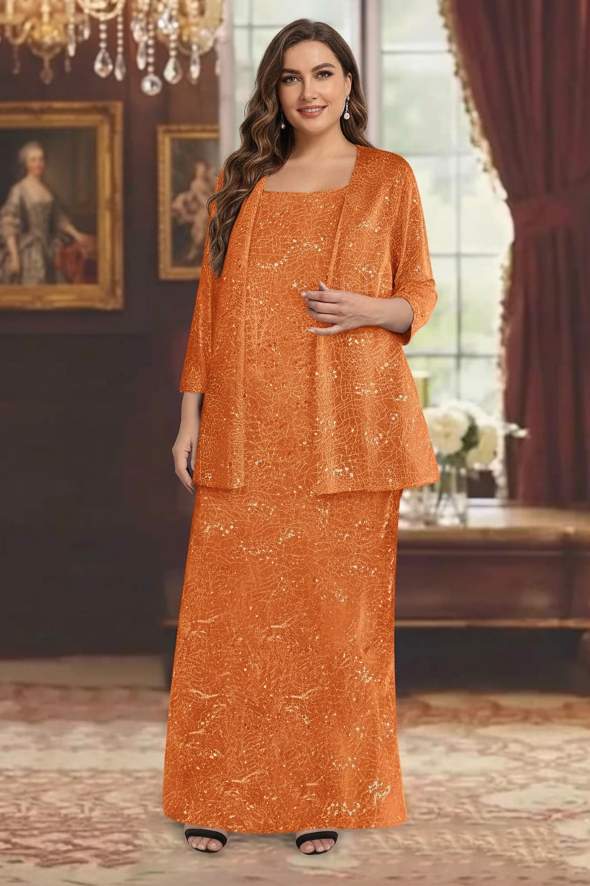 Chiffon Scoop Ankle-length Plus Size Mother of the Bride Dresses with Sequins & Jacket