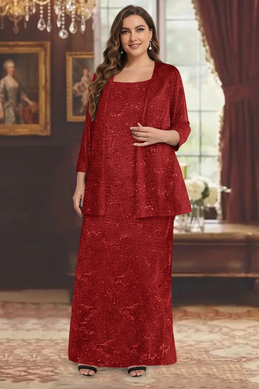 Chiffon Scoop Ankle-length Plus Size Mother of the Bride Dresses with Sequins & Jacket