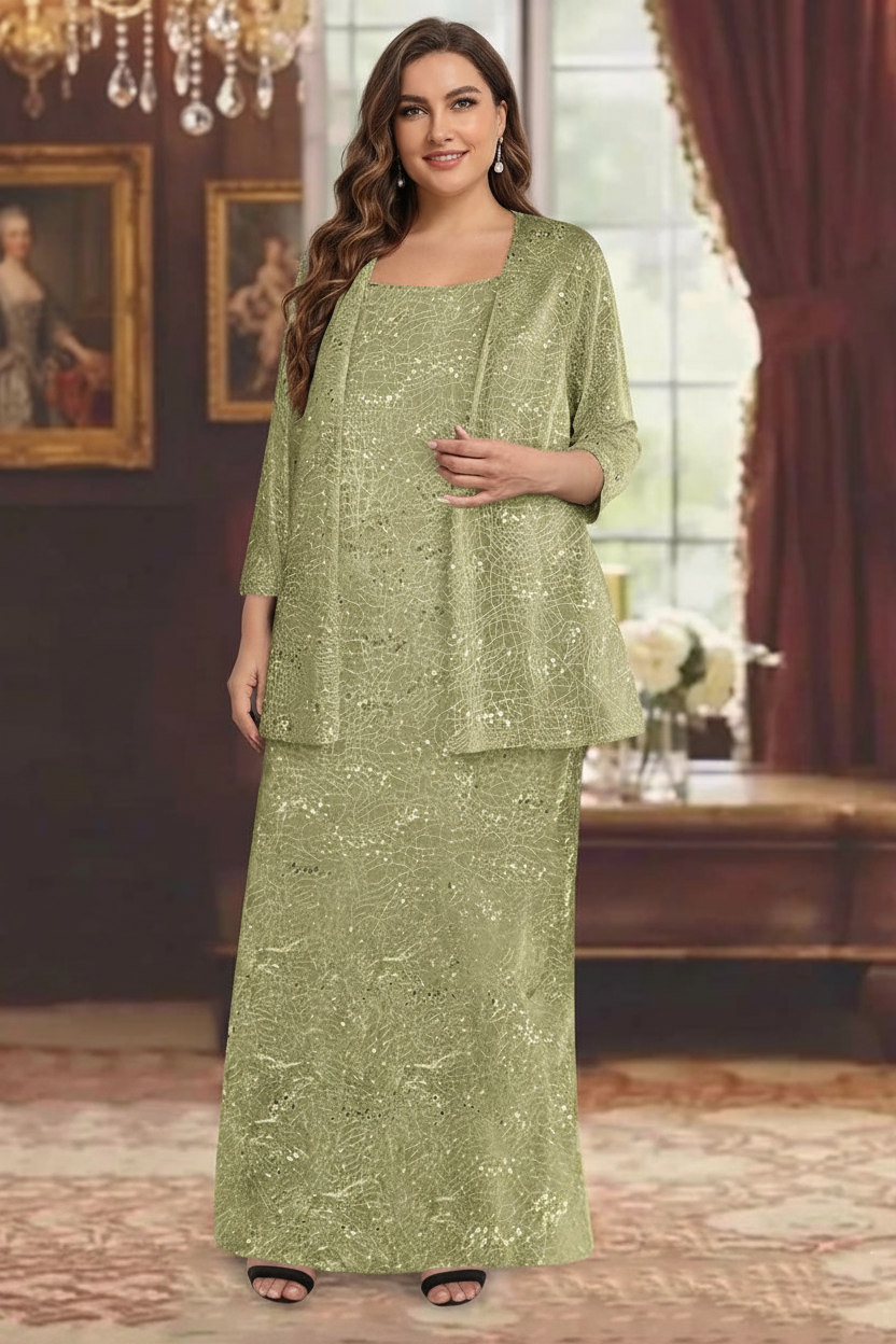 Chiffon Scoop Ankle-length Plus Size Mother of the Bride Dresses with Sequins & Jacket