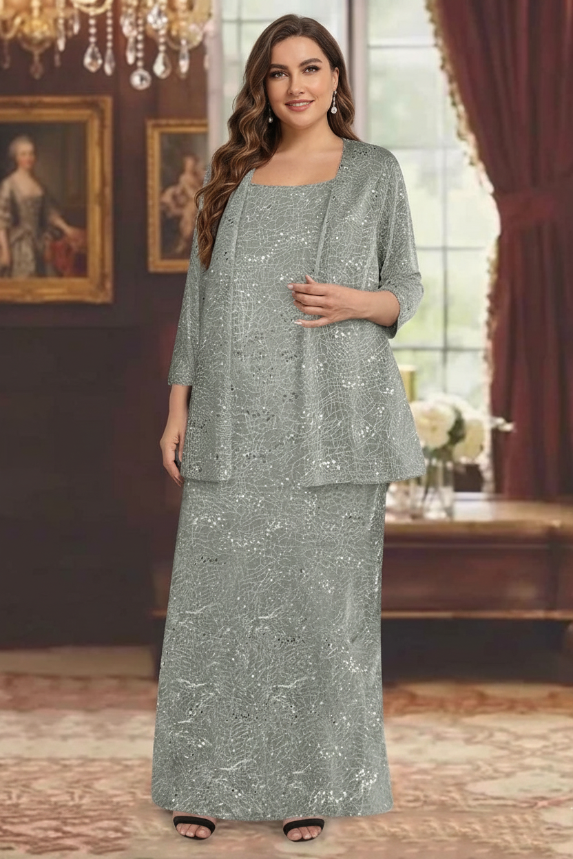 Chiffon Scoop Ankle-length Plus Size Mother of the Bride Dresses with Sequins & Jacket